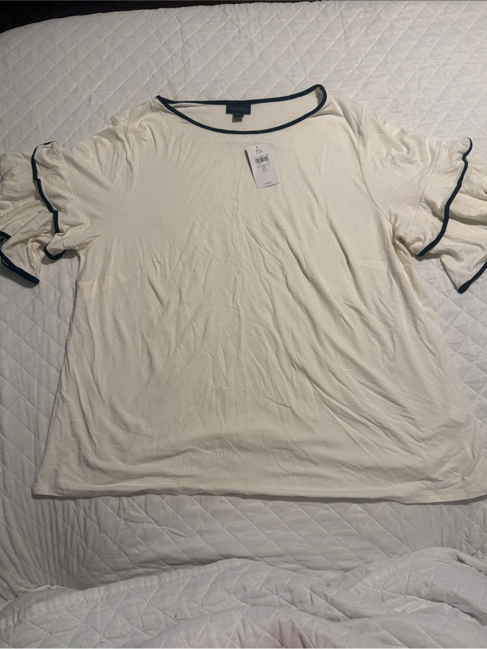 J. Jill Cream Short-Sleeve Tee with Black Trim